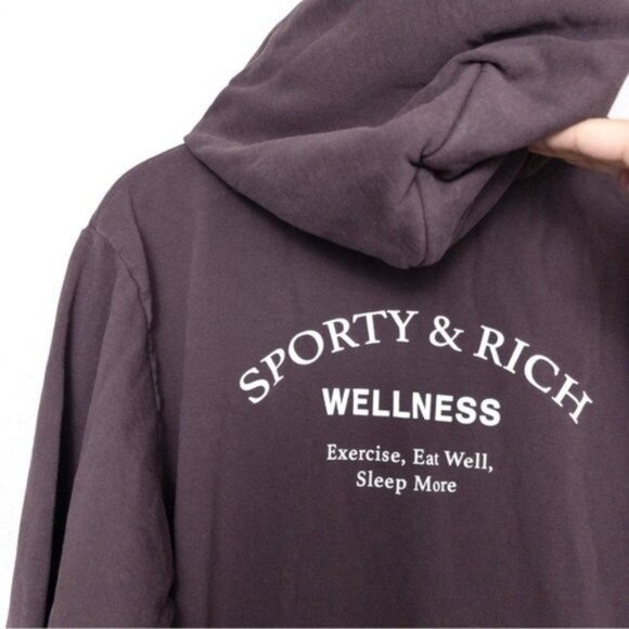 Sporty & Rich Wellness Studio Hoodie S Chocolate Unisex Fleece Oversized - Picture 11 of 11